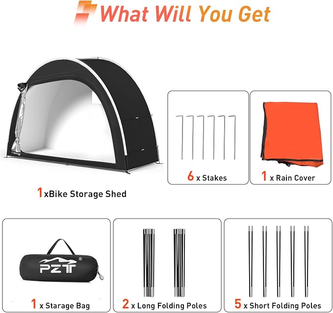 Upgraded Bike Tent with Rain Cover, Portable Outdoor Storage Shed for 2-3 Bikes, 210D Oxford Fabric PU4000 Waterproof, Bike Shed/Bike Cover for Motorcycles, Garden Tools, Lawn Mower
