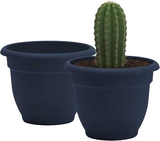 Bloem Ariana 20" Plastic Self-Watering Planter, Navy, 2-Pack | Self-watering disk at the bottom of each pot that acts as a water wick and reservoir for optimal plant health