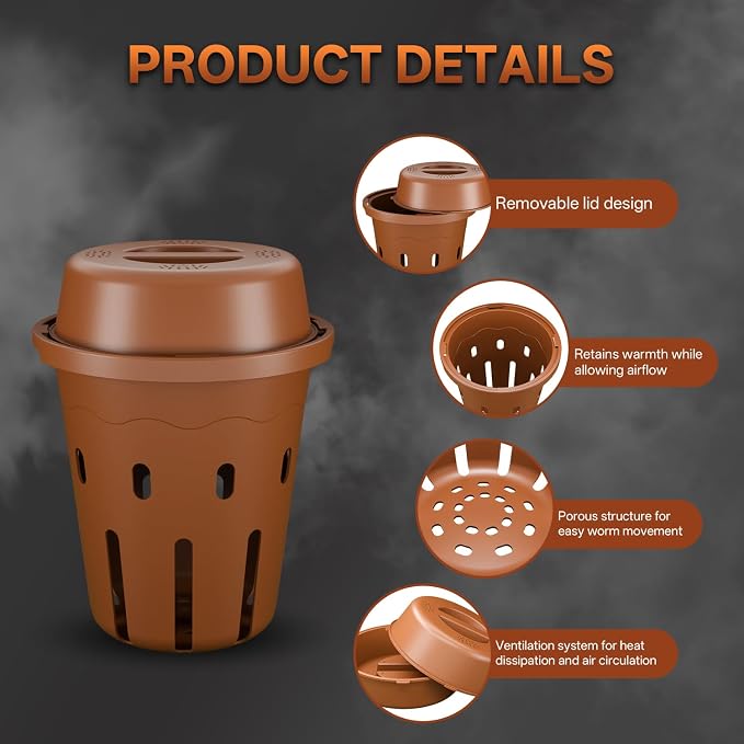 Inground Worm Composter, Mini Underground Worm Farm for Garden Beds, Outdoor Worm Compost Bin for Food Waste, Vermicomposting Bin for Beginners, Elderly, Children (7x7x7.4Inch), Tan, 2-Pack