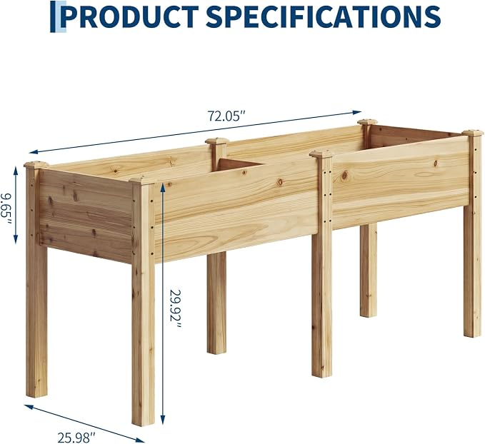 Garvee 72" x 26" Wooden Raised Garden Bed with Legs | Elevated Reinforced Planter Box for Outdoor Backyard/Patio/Balcony Vegetables, Herbs, Gardener w/Divider Panel, Natural