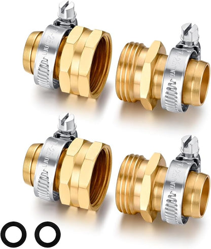 SIGURANTA Garden Hose Repair Kit for 3/4 Inch Hoses, 2 Sets | Solid brass male & female barb and GHT connectors, supplied with hose clamps, detachable for single end hose repair
