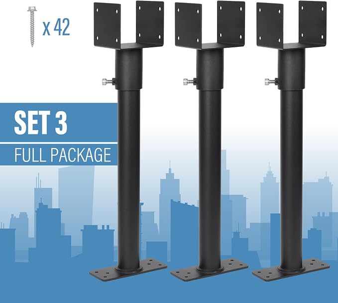 2 Pack 304 Stainless Steel 3.6" Heavy Duty Saddle Roof Riser for Patio Pergolas, 18-1/4" High (Black)