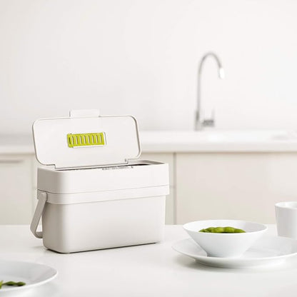 Joseph Joseph Compo 4 Easy-Fill Food Waste Caddy - 4 litres - Stone and Joseph Joseph Replacement Odour Filters, Pack of 2