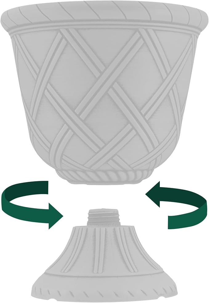 Arcadia Garden Products PL60BG Lattice Plastic Garden Urn, Classic Decorative Garden Pot Planter for Indoor and Outdoor Plants, White