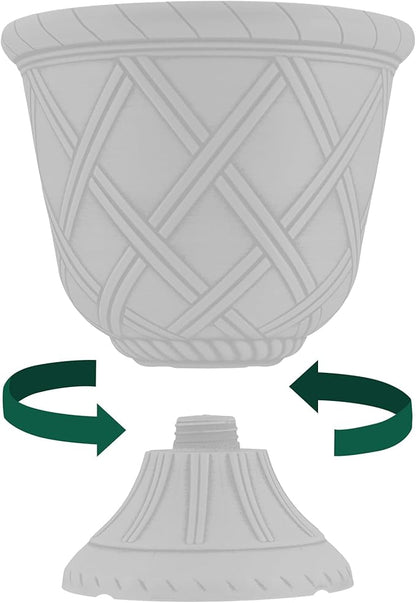 Arcadia Garden Products PL61WT Lattice Plastic Garden Urn, Classic Decorative Garden Pot Planter for Indoor and Outdoor Plants, White