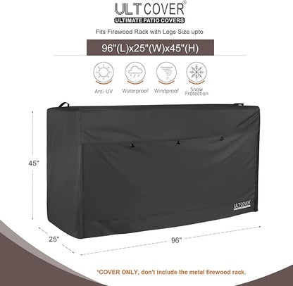 ULTCOVER Waterproof Firewood Racks Cover 8 Feet Heavy Duty Outdoor Logs Holder Stand Cover, Black