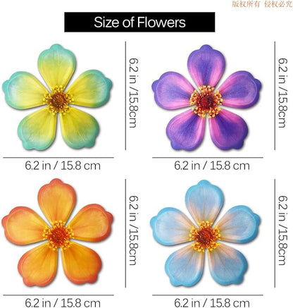 Giyyomtr Metal Flowers Wall Decor - 4pcs Metal Flower Wall Art Hanging Decorations for Outdoor Fence Garden Yard Patio Exterior Wall Decor