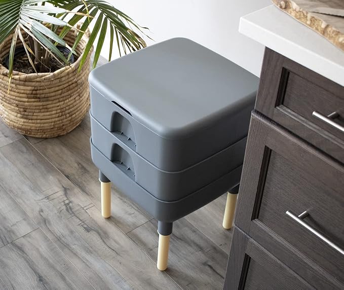 FCMP Outdoor - The Essential Living Composter, 2-Tray Worm Vermicomposter Bin (HF-LC4000v2-GRY) Grey