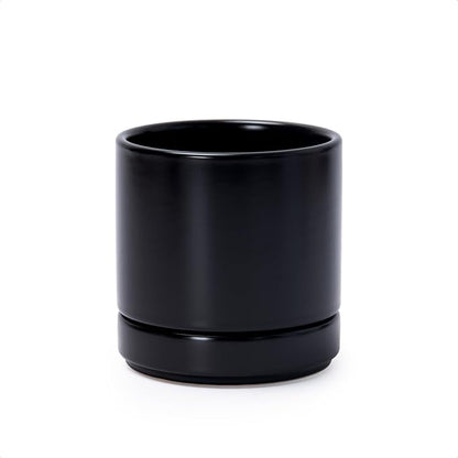 D'vine Dev 4.7 Inch Ceramic Planter Pot, Black, 94-O-B-2 | Modern Cylinder Design, Drainage Hole & Saucer Included, Stable Structure, Elegant Home Accent
