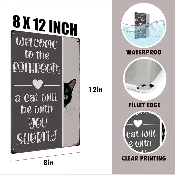 mmiishe Funny Metal Signs Black Cat Lover Gifts for Women Men Cat Bathroom Decor Vintage Wall Decor for Restroom Toilet Powder Room Wall Art Plaques 8x12 Inches Bathroom Accessories