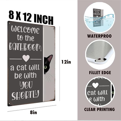 mmiishe Funny Metal Signs Black Cat Lover Gifts for Women Men Cat Bathroom Decor Vintage Wall Decor for Restroom Toilet Powder Room Wall Art Plaques 8x12 Inches Bathroom Accessories