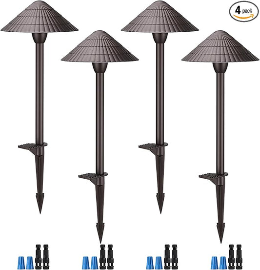 LEONLITE 4-Pack 5CCT LED Low Voltage Landscape Path Lights, 12-24V AC/DC | 3W 120LM, CRI90, ETL Listed, Cast Aluminum, IP65, 1800K/2700K/3000K/4000K/5000K, Wired Pathway Lights, for Yard Lawn