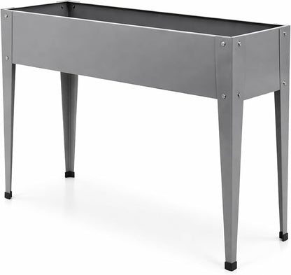 Gardzen Elevated Garden Bed Outdoor, Metal Herb Planter Box with Legs, Galvanized Steel Raised Planter, Drainage Hole, Easy Assembly Standing Planter for Patio Balcony Backyard, 40x12x31 in