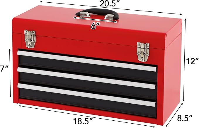 Goplus Tool Box with 3 Drawers, 4-Tier 20.5" Portable Tool Chest Organizer with Top Tool Tray, Auto Lock, Protective Liner, Handle, Steel Metal Small Toolbox for Gargae, Workshop, Home