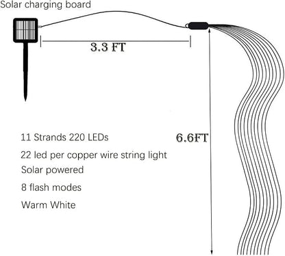 SHUKAN 220 LED Solar Firefly Bunch Lights, 8 Flashing Modes, Fairy Copper Wire Waterproof String Lights, Decorative Vine Solar Watering Can Lights, Outdoor Garden Christmas Decor Lights (Warm White)