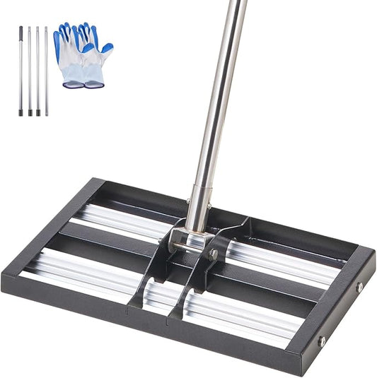 VEVOR Updated Lawn Leveling Rake with Roller, 17'' x 10" Stainless Steel Lawn Leveler with 63.4'' Adjustable Handle, Heavy Duty Yard Leveling Rake, Effort Saving Lawn Leveling Tool for Yard Golf Court