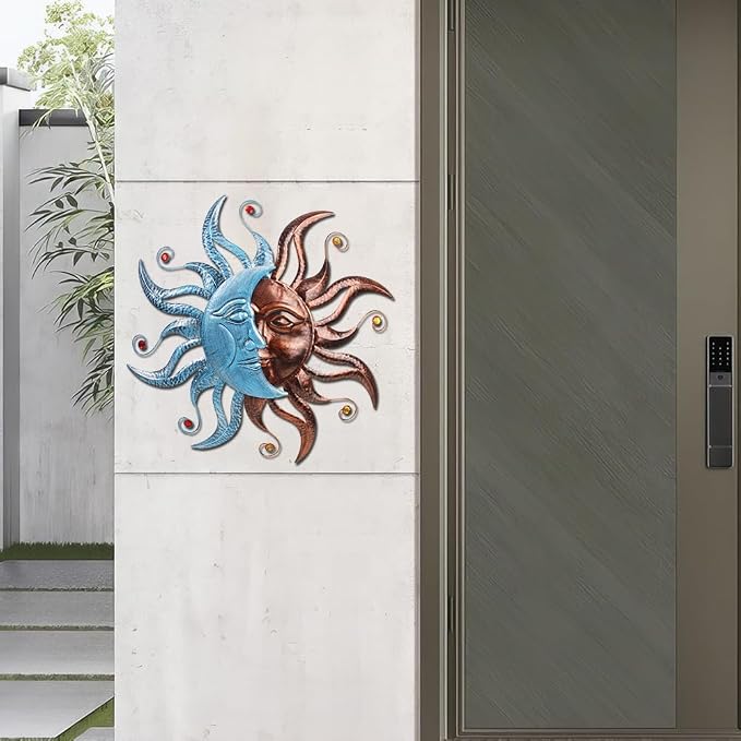 VEWOGARDEN Metal Sun and Moon Wall Decor, 28" Large Outdoor Wall Art for Living Room Bedroom Kitchen Farmhouse Patio Decorations
