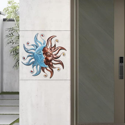 VEWOGARDEN Metal Sun and Moon Wall Decor, 28" Large Outdoor Wall Art for Living Room Bedroom Kitchen Farmhouse Patio Decorations