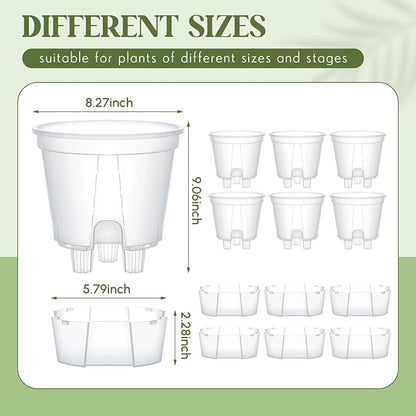 Wonderjune Self Watering Pots for Indoor Plants with Deep Reservoir and High Drainage Holes for Outdoor Plants and Flowers, Bare Root Planter(8.27'',Clear,6 Pcs)