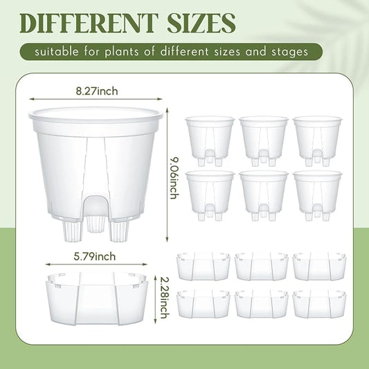 Wonderjune Self Watering Pots for Indoor Plants with Deep Reservoir and High Drainage Holes for Outdoor Plants and Flowers, Bare Root Planter(8.27'',Clear,6 Pcs)