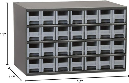 Akro-Mils Steel Garage Storage Cabinet, Small Parts Organizer Metal Cabinet for Hardware, Nails, Screws, Bolts, Nuts, and More, 17" W x 11" D x 11" H, 28-Drawer, Gray Cabinet/Gray Drawers (19228)