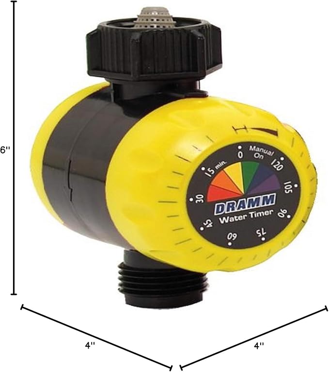 Dramm ColorStorm Premium Water Hose Timer, Mechanical, Turns Water Off Automatically, Up to 120 Minutes of Run Time, Compact for Lawn, Drip, Soaker Hose and Garden, Yellow