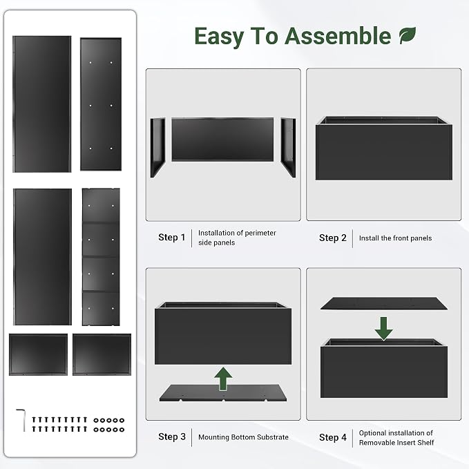 Metal Planter Box 46” x 16” x 16”, Tall Rectangle Planter Box | with Drainage Holes & Rust-Proof Coating, Modern Outdoor Black Planter Box for Porch, Garden, Patio, Yard