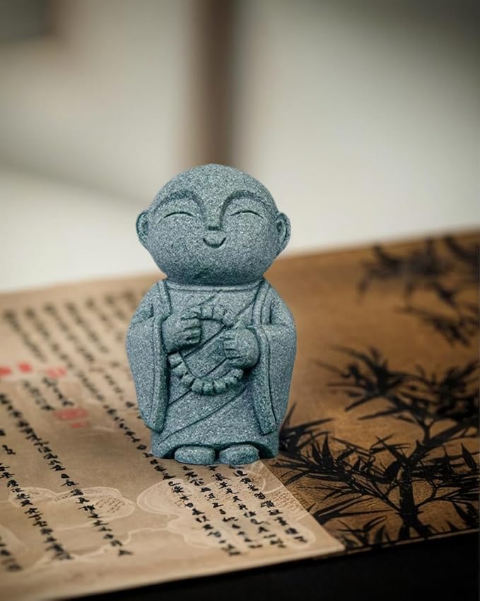 Mini Monk Buddha Statue Sandstone Statues Zen Monk Praying Statue Sculptures for Wealth Good Luck Feng Shui Decor Home Fish Tank Aquarium Garden (Style 11)