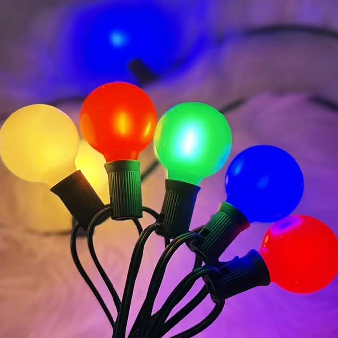 G40 LED Outdoor Christmas String Lights, 25FT Hanging Globe String Light | 25+2 Shatterproof Ceramic Multicolor Lights, Connectable, Waterproof Patio Lights for Balcony Pergola Decor, Green Wire