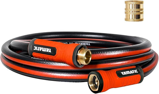 YAMATIC 15FT Flexible Garden Hose Female to Female 5/8in, Burst 300 PSI | 15 ft Short Leader Hose, 2-in-1 Dual Use with 3/4" Solid Brass Swivel Fittings, Small Water Hose Extension for Reel Lawn Yard