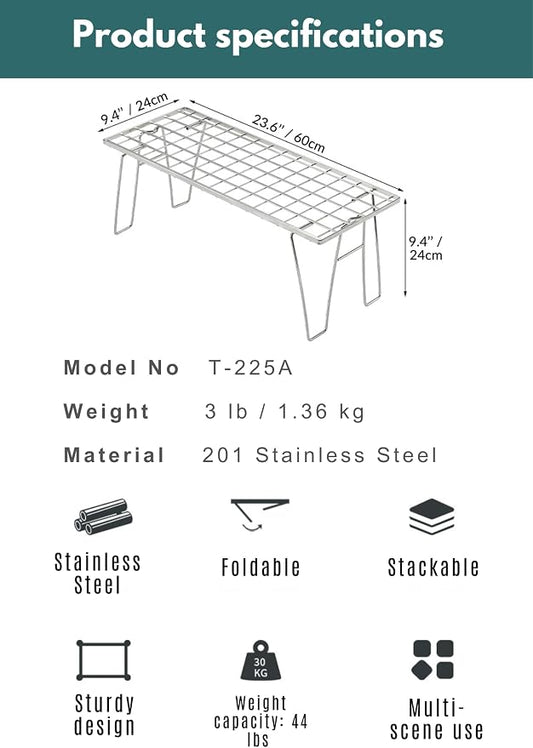 CAMPINGMOON Foldable Mesh Camping Rack Stackable Camp Storage Shelf Fire Pit Side Table Portable Outdoor Organizer Stainless Steel T-225A