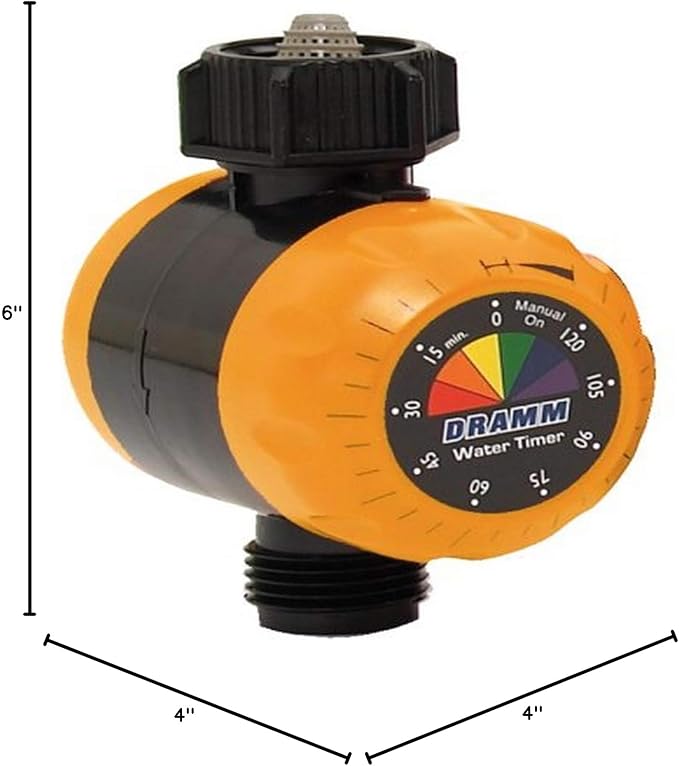 Dramm ColorStorm Premium Water Hose Timer, Mechanical, Turns Water Off Automatically, Up to 120 Minutes of Run Time, Compact for Lawn, Drip, Soaker Hose and Garden, Orange