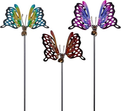 3 Pack Butterfly Decorative Garden Stakes,Metal Openwork Colorful Butterflies Yard Art Garden Stakes for Outdoor Lawn Pathway Patio Plant Pot Flower Bed Ornaments