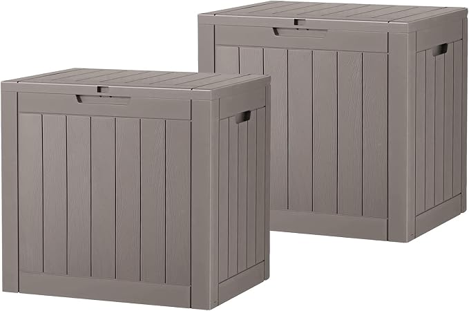 Outdoor Storage Box, 32 Gallon Resin Deck Boxes Outdoor Waterproof For Patio Furniture, Garden Tools, Pool Supplies, Lockable And UV Resistant (a Set of 2,Striped Gray)
