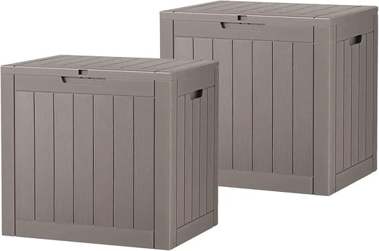Outdoor Storage Box, 32 Gallon Resin Deck Boxes Outdoor Waterproof For Patio Furniture, Garden Tools, Pool Supplies, Lockable And UV Resistant (a Set of 2,Striped Gray)