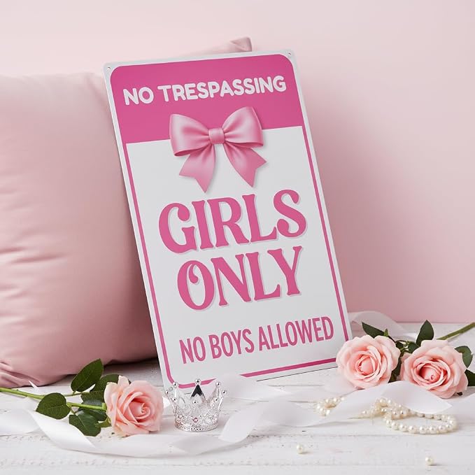 NO TRESPASSING, Girls Only, Home Room, Bedroom Wall Decor - 'Girls Only NO Boys Allowed' 8"X12" Metal Aluminum Sign