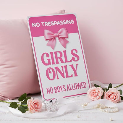 NO TRESPASSING, Girls Only, Home Room, Bedroom Wall Decor - 'Girls Only NO Boys Allowed' 8"X12" Metal Aluminum Sign