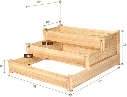 S AFSTAR 3-Tier Raised Garden Bed, Wood Elevated Planter Box with 3 Dividable Bed Kit, Outdoor Above Ground Garden Beds for Plants Herbs Vegetables, Stackable & Flat Arrangement, 49"L x 49"W x 22"H