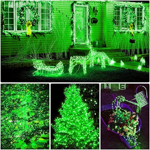 Green Solar Fairy String Lights Outdoor, 2 Pack Each 100LED 8 Modes Copper Wire Lights Christmas Decorations IP67 Waterproof for Garden, Patio, Fence, Balcony