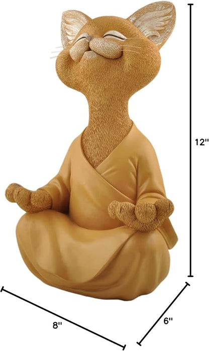 JFSM INC. 12" Whimsical Happy Cat Garden Buddha Statue - Indoor Outdoor Resin Cat Statue - Meditating Animal Sculpture, Mindful Yoga Decor for Patio Yard Lawn Porch