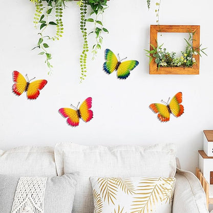 dreamskip 4 Pcs Metal Butterfly Wall Decor Art, Colorful Metal Butterflies Outdoor Wall Art, Hand-Crafted Outdoor Wall Decor For Yard, Garden, Fence, Patio, Living Room, Bedroom Decoration