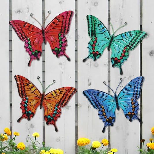 dreamskip 4 Pack Butterfly Wall Decor Art, Vivid Butterflies Outdoor Metal Wall Art with Colorful Pattern, Outdoor Garden Yard Fence Patio Decor Gift for Women Mom