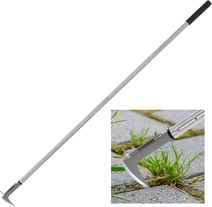 BARAYSTUS Crack Weeder, Stainless Steel Manual Crevice Weeding Tool, Long Handle Weed Grabber Remover, L-Shaped Manual Weeder Puller, Durable Crevice Weeding Tool for Sidewalk Garden Patio Lawn