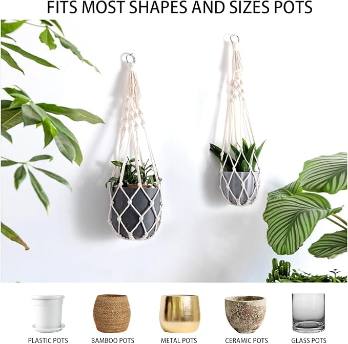 Artilady Plant Hanger Macrame, Hanging Planter for Indoor Plants Holder | Large Hanging Baskets for Plants Outdoor, No Tassels, Farmhouse Rustic Bedroom Window Patio Balcony Window Wall Decor, 2 Pack
