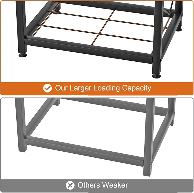 VyGrow Firewood Rack for Indoor, 2-Tier Firewood Holder with 3 Hanging Hooks, Heavy Duty Wood Rack for Outdoor Patio, Black