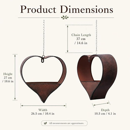 Metal Hanging Planters for Indoor & Outdoor Plants - Heart Shaped Planters for Wall or Window,Garden Patio or Indoor Decor for Women(Cooper)