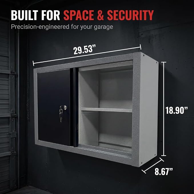 JZD Steel Wall Cabinet for Tool Organization with Two Removable Shelves, Industrial-Strength Metal Hanging Cabinets, for Garage Workshop