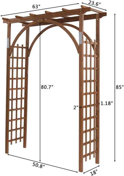 Outvita 7Ft Dark Brown Wooden Garden Arbor Arch Trellis | Heavy duty wood pergola archway for climbing roses vines, perfect for patio lawn courtyard wedding ceremony decor