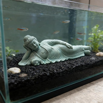 livelyfish Sleeping Buddha Statue Sandstone Buddha Figurine Zen Buddhism Sculpture for Aquarium Fish Tank Garden Home Decor (L)