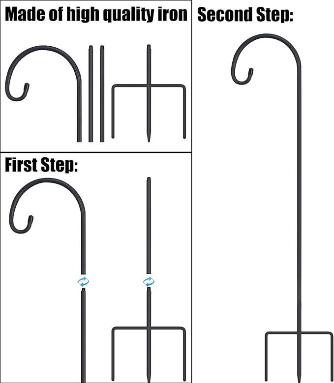FEED GARDEN Adjustable 32 Inch Shepherd Hooks Thick Rust Resistant Steel Shepard Hooks for Outdoor Hanging Lanterns, Bird Feeders, Solar Lights, Weddings Decor 4 Pack